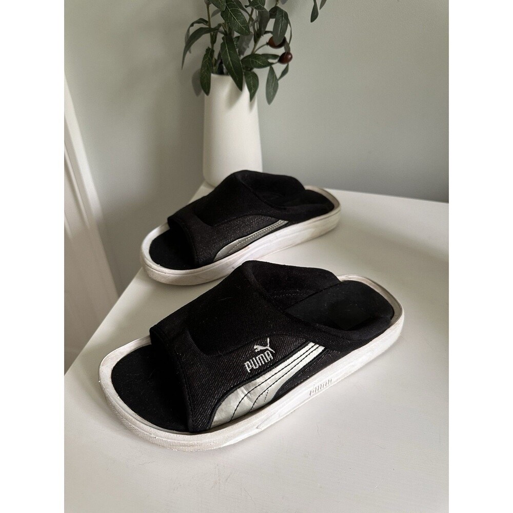 Vintage Puma Nandi Chunky Slides Women’s 8 Black Metallic Silver Y2K Early 2000s